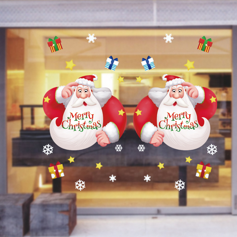 聖誕新品無膠靜電聖誕老人裝飾品 聖誕節商場玻璃櫥窗場景佈置