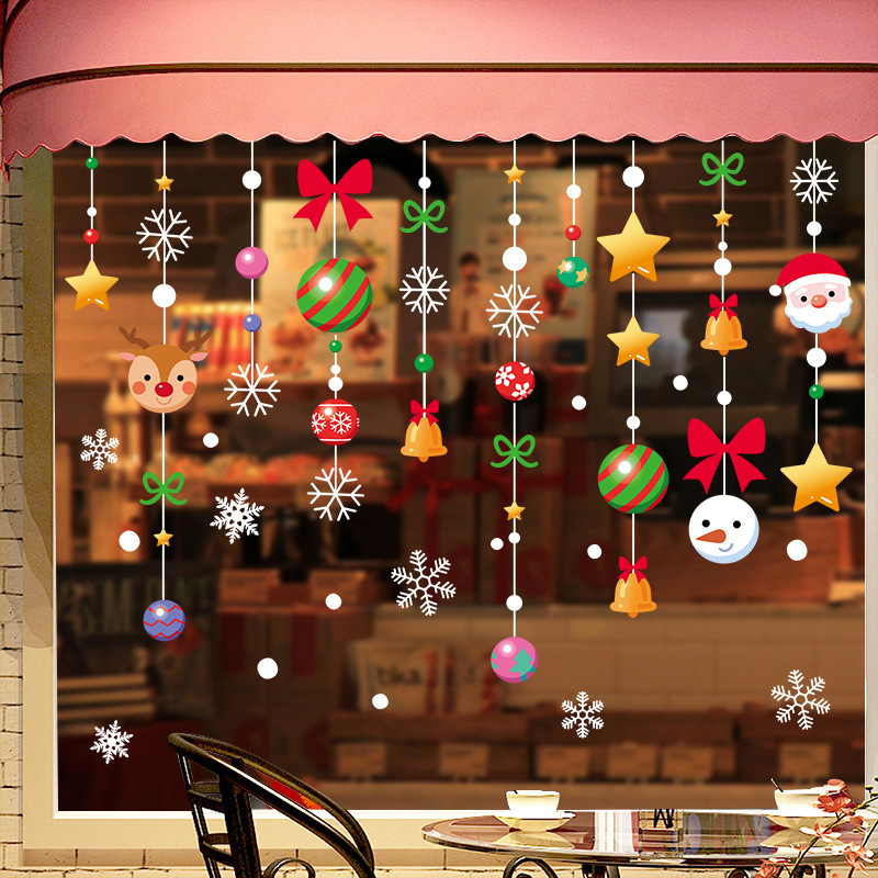 聖誕節裝飾靜電貼聖誕老人 雪人麋鹿吊墜 商場玻璃櫥窗裝飾貼畫