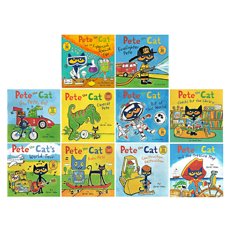 Pete the Cat 皮特貓 英文原版 10冊 兒童英語啟蒙閲讀 親子互動 全綵繪本圖畫故事書 附貼紙 James dean
