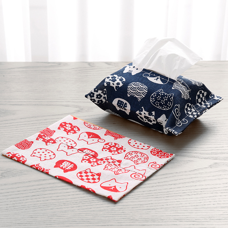 棉麻紙巾套袋罩棉麻簡約小清新貓咪紙巾盒餐廳客廳廚房抽紙套