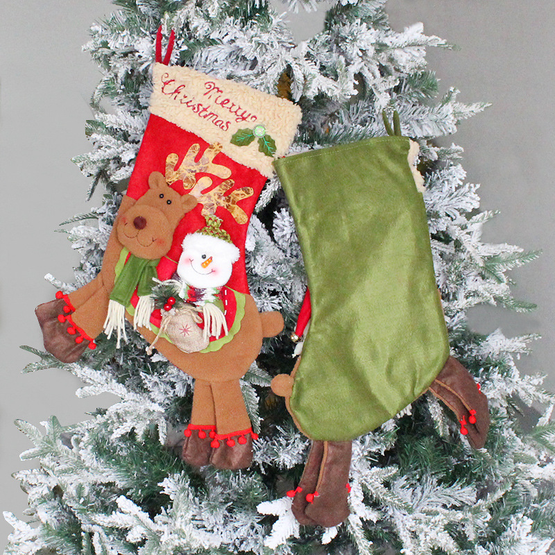 港之戀創意老人雪人騎鹿聖誕襪聖誕節長腳糖果袋聖誕樹掛飾禮物袋
