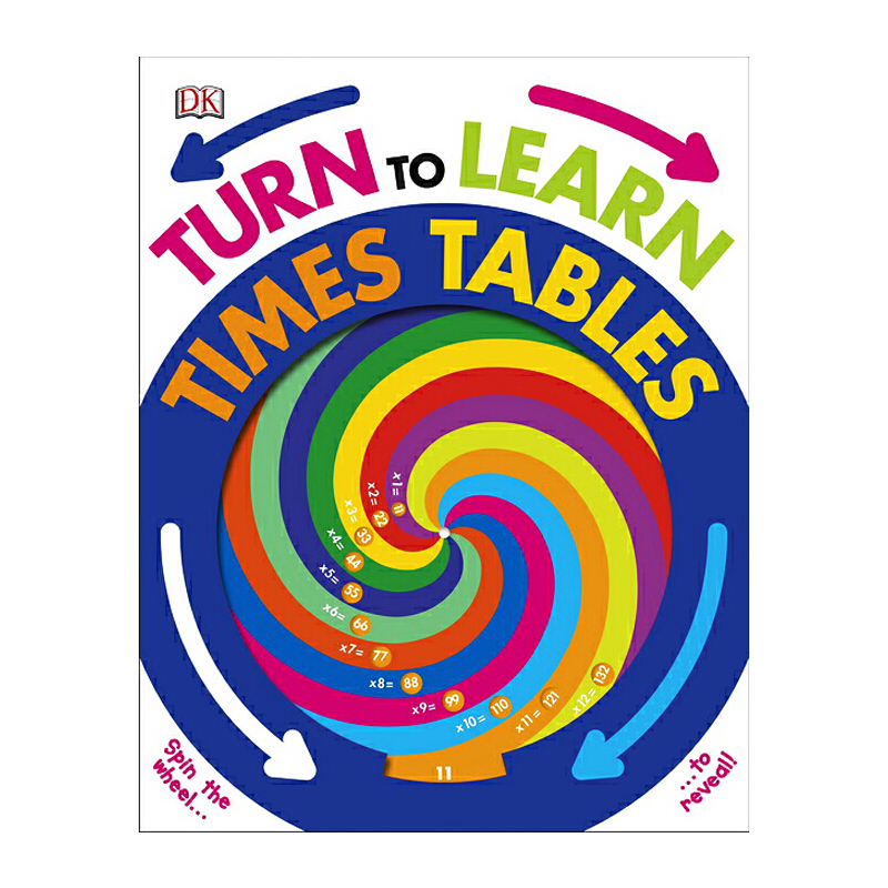 英文原版 Turn to Learn Times Tables 紙板翻翻操作書 數學乘法表 小學生學習輔導工具書 DK出版