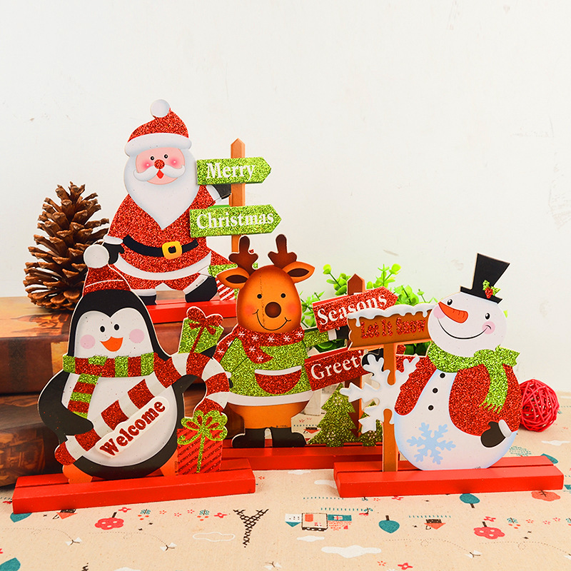 新款木質聖誕老人桌面小擺件麋鹿雪人吧 聖誕木質擺台