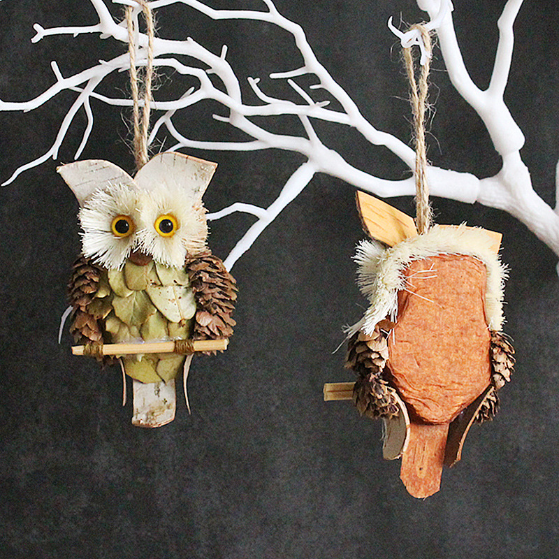創意貓頭鷹掛件工藝品擺設 歐式花園聖誕吊飾節日場景裝飾