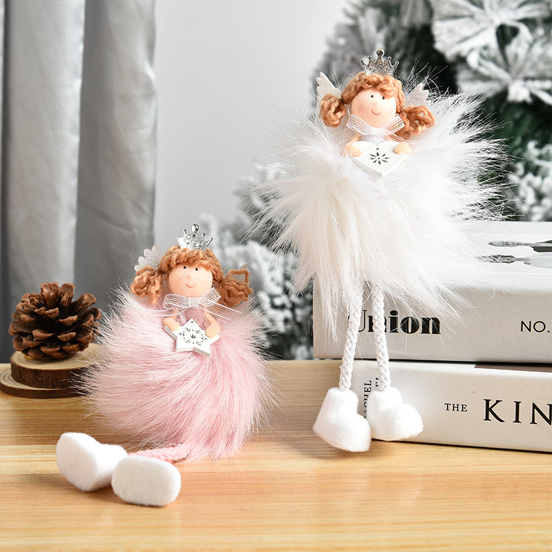 創意長毛天使長腿掛件 可愛娃娃小天使聖誕樹吊件 聖誕節裝飾用品