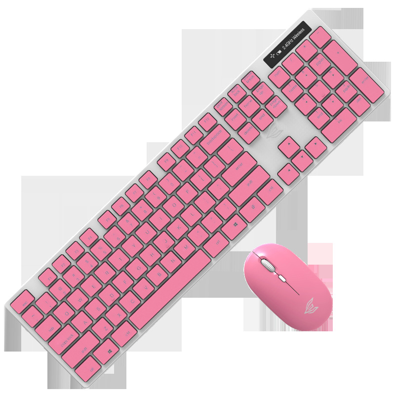 動力E族T2000無線鍵盤鼠標套裝家用辦公可愛女生粉色巧克力薄鼠