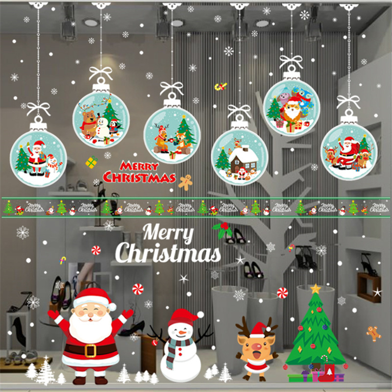 聖誕節裝飾品貼紙聖誕樹老人雪人雪花靜電貼 聖誕貼紙