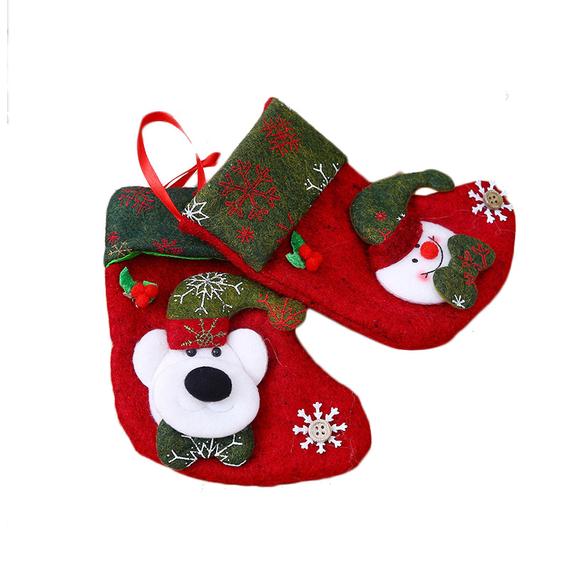 雪花聖誕小襪子禮物袋 聖誕樹掛飾兒童糖果袋老人雪人禮品袋批發