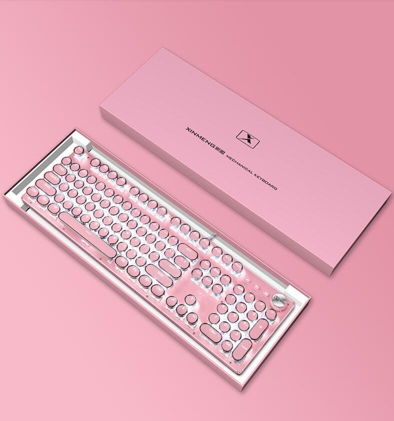 新盟X9VR可愛少女心粉色朋克真機械鍵盤青軸巧克力辦公打字機遊