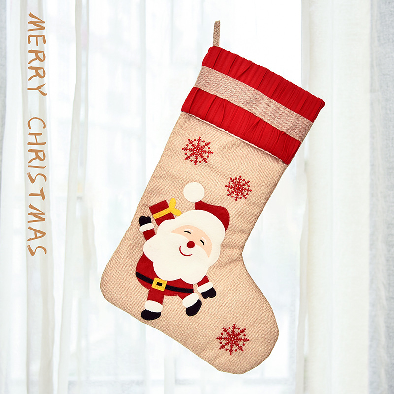 新款聖誕節裝飾用品聖誕襪子禮物袋老人雪人鹿雪花麻布聖誕襪