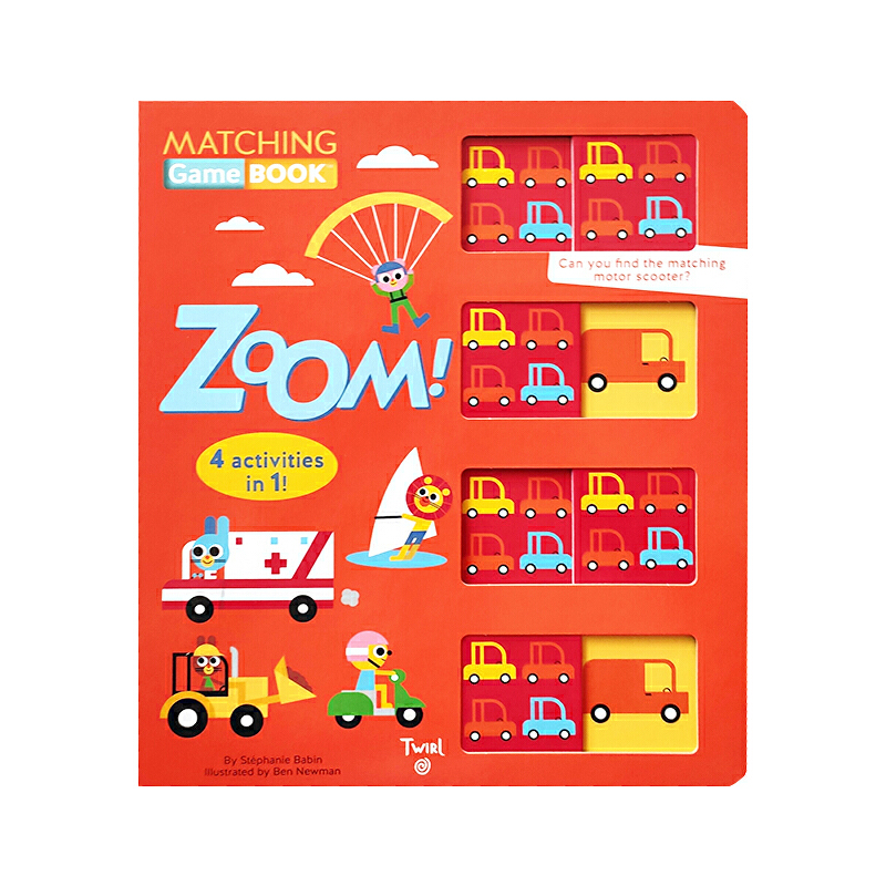 英文原版 Zoom Matching Game Book 大開本 紙板操作機關配對書 兒童啟蒙認知繪本 交通工具 遊戲圖畫書