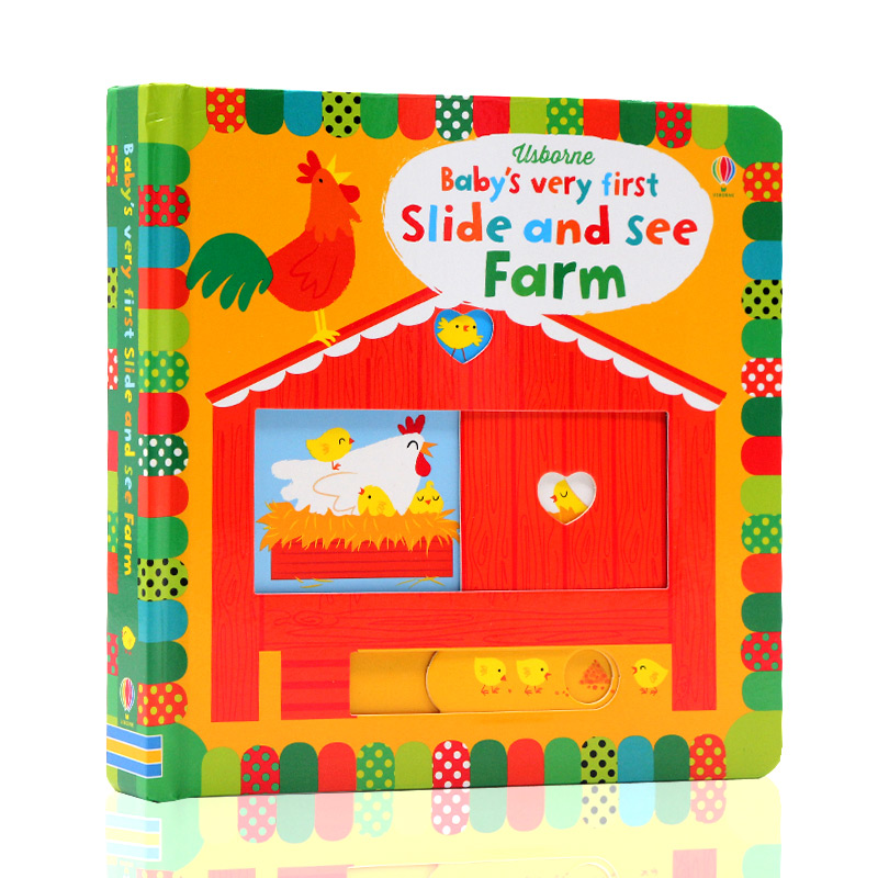 英文原版繪本Usborne 出版Baby's Very First Slide and See Farm 幼兒滑動觸摸紙板書 農場 兒童益智啟蒙繪本童書 親子互動