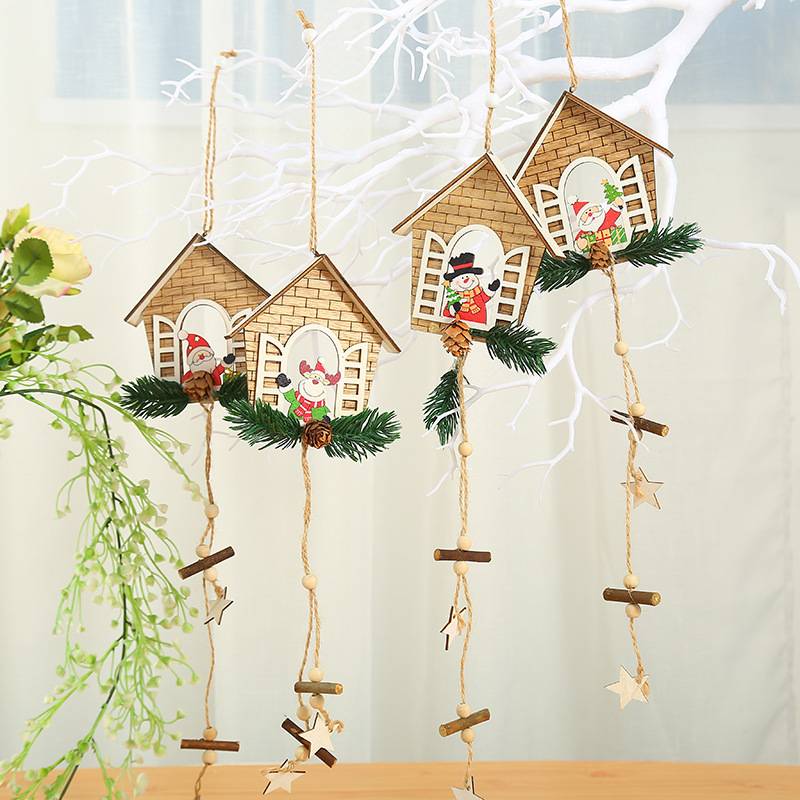 聖誕老人雪人掛飾節慶裝扮道具 聖誕樹吊飾聖誕木質房子掛件