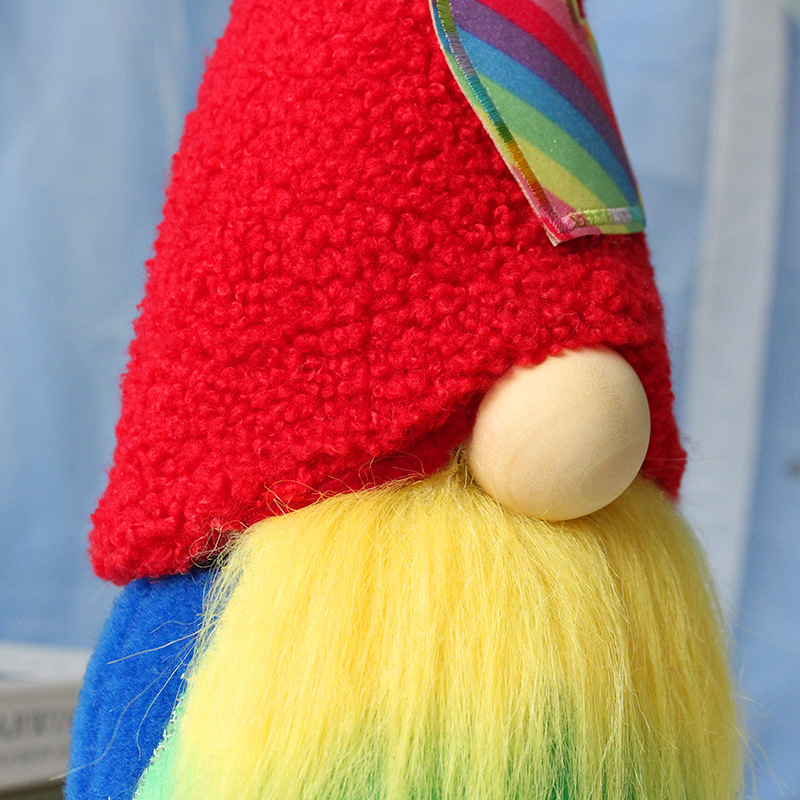 愛心彩虹侏儒娃娃 高帽毛絨公仔無臉節日裝飾道具