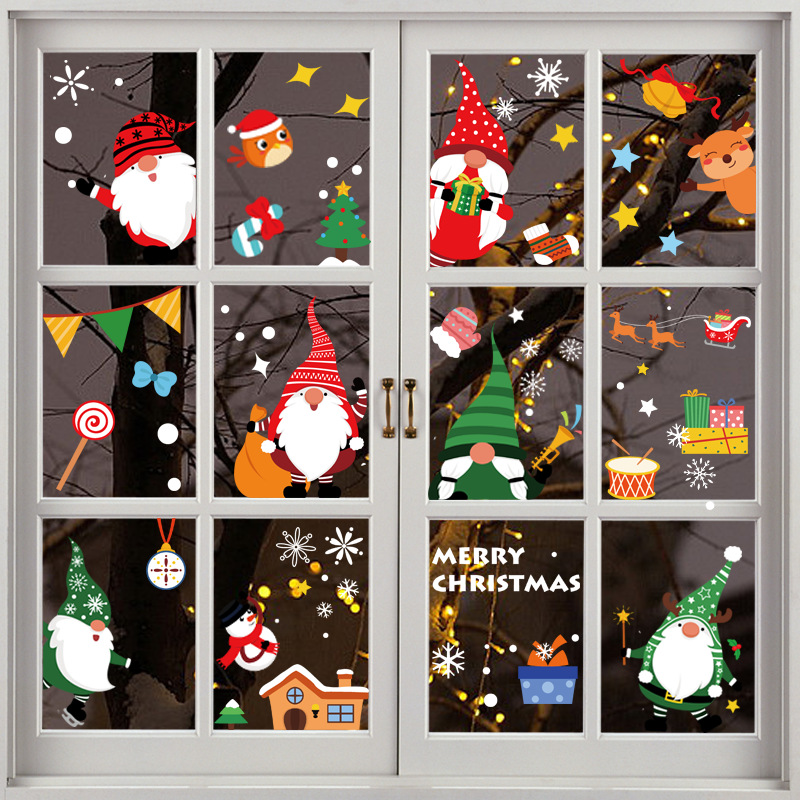 聖誕裝飾品 爆款聖誕老人麋鹿靜電貼 聖誕節商場玻璃櫥窗裝飾
