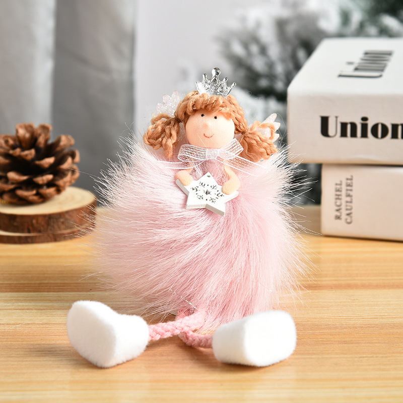 創意長毛天使長腿掛件 可愛娃娃小天使聖誕樹吊件 聖誕節裝飾用品