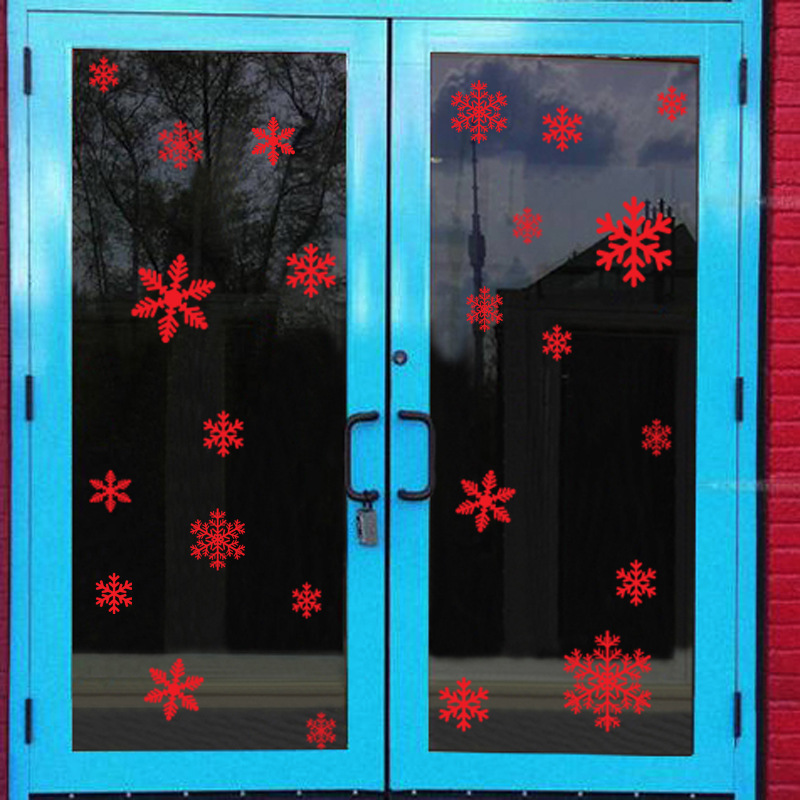 聖誕雪花貼紙  紅白雪花片窗貼 聖誕節裝飾品銀色雪花牆貼