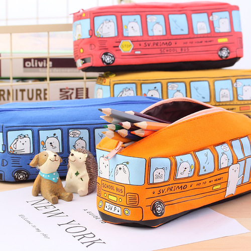 韓國創意學生文具小動物巴士筆袋 公交鉛筆盒