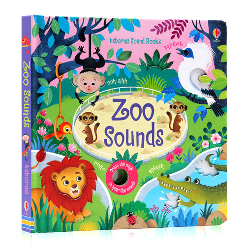 動物園奇趣發聲書 英文原版Usborne Sound Books Zoo Sounds 幼兒英文啟蒙認知單詞故事繪本紙板書 觸摸感知洞洞書