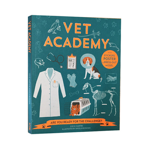 英文原版 Vet Academy 動物醫學院 職業啟蒙系列 小學STEM科普體系 附贈動物認知學院內容大圖 紙模型 貼紙 卡片 親子互動遊戲書