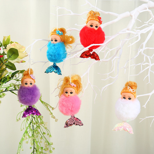 新款可愛聖誕美人魚聖誕樹掛飾 櫥窗毛絨玩偶娃娃小天使掛件
