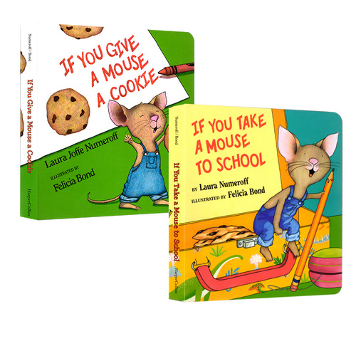 #如果你給老鼠吃餅乾系列 廖彩杏書單 英文原版繪本 If You Give a Mouse Cookie and School 2冊紙板書 英文兒童讀物