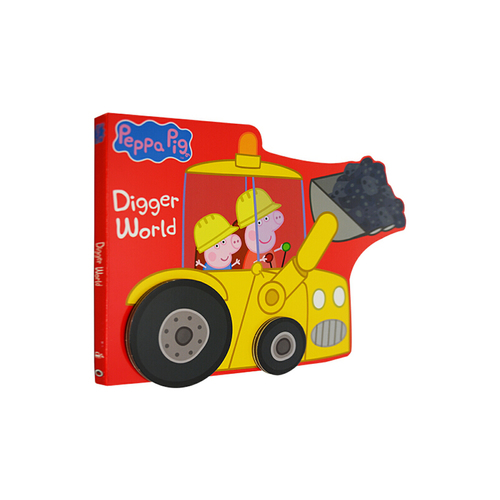英文原版 Peppa Pig Digger World 小豬佩奇系列 挖掘機的世界 粉紅豬小妹 車子造型活動操作紙板書 親子讀物