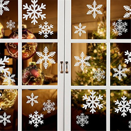 聖誕雪花貼紙  紅白雪花片窗貼 聖誕節裝飾品銀色雪花牆貼