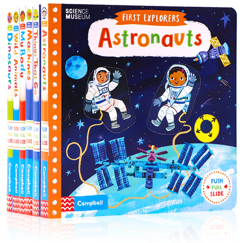 小小探險家系列機關操作書6冊 英文原版繪本First Explorers Astronauts航天員野生動物身體交通工具恐龍幼兒童科普啟蒙紙板玩具書