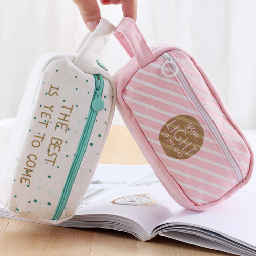 小清新幾何圖案粉色綠色大筆袋 日韓文具創意手提筆袋