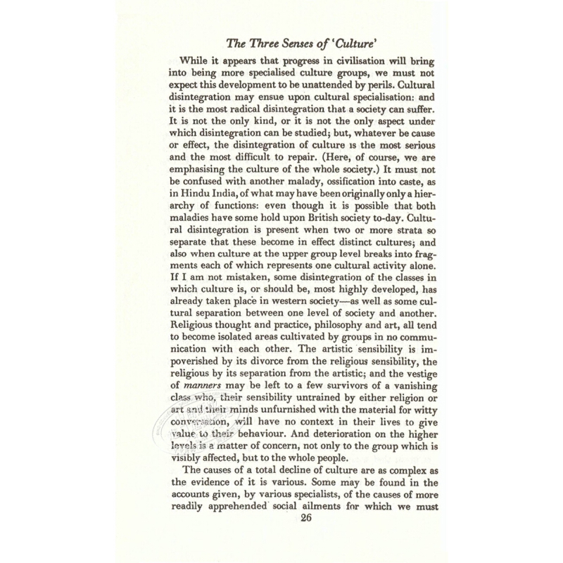 艾略特：對文化定義的註釋 英文原版 Notes Towards the Definition of Culture T.S. Eliot 文化哲學