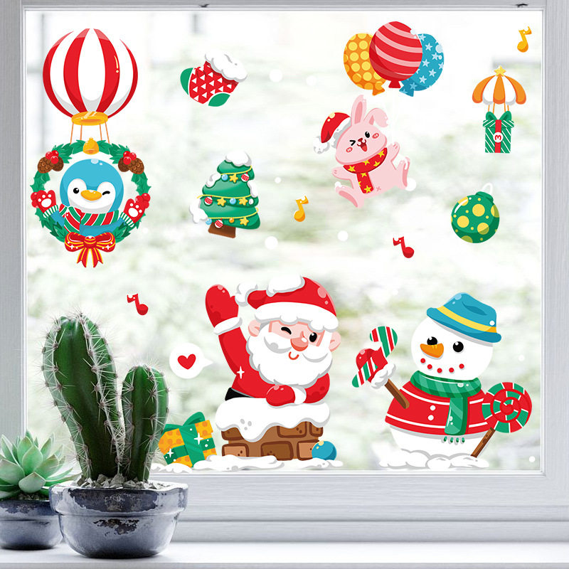 聖誕節商場玻璃櫥窗裝飾品貼畫煙囱聖誕 靜電貼紙