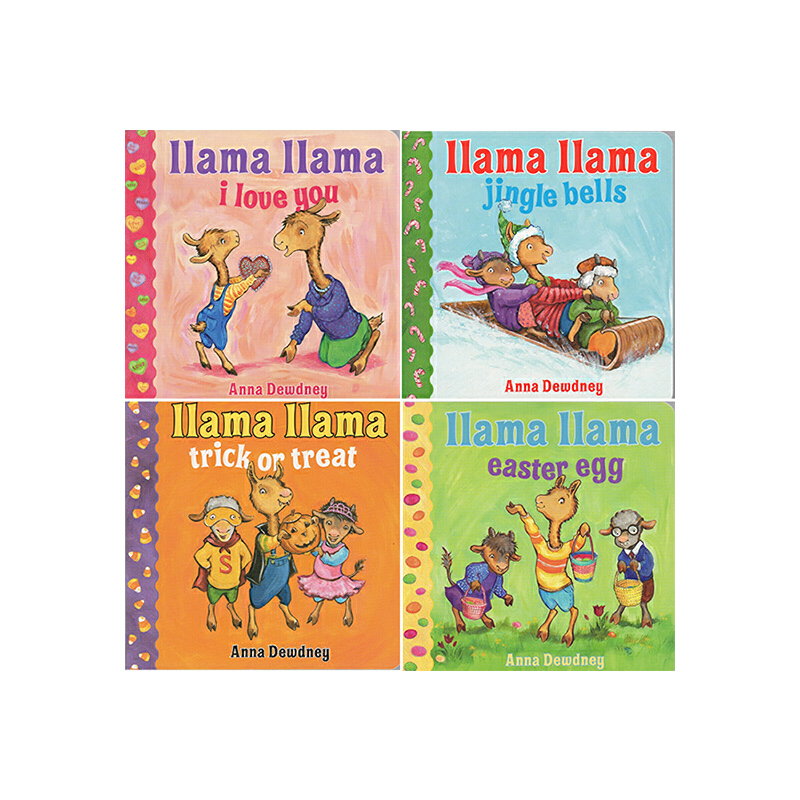 英文原版 羊駝拉瑪小小圖書館 llama llama Holiday library 紙板書 4冊盒裝 幼兒啟蒙童圖畫故事書