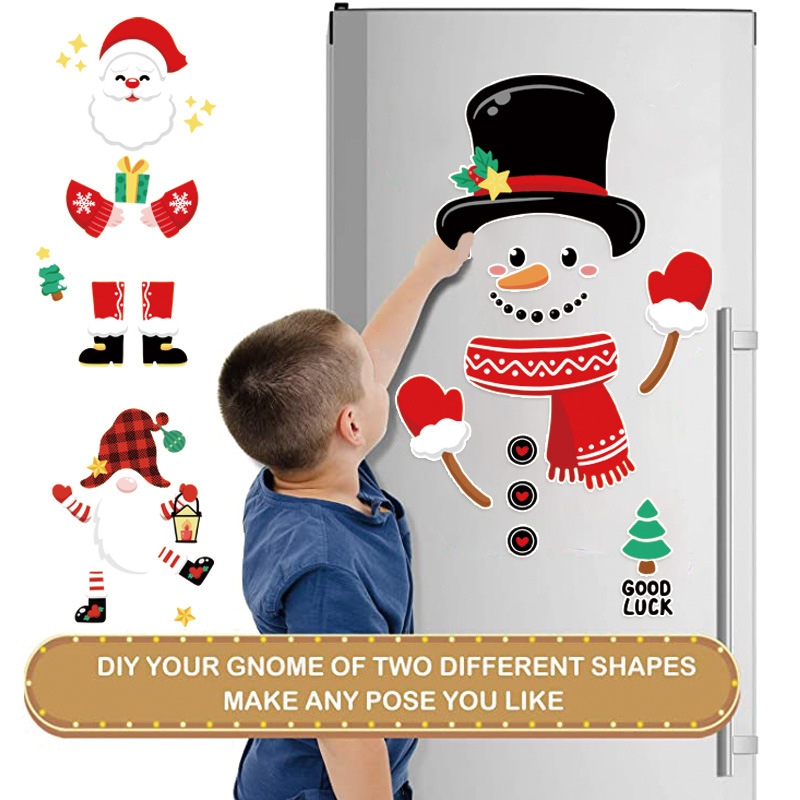 聖誕節裝飾品創意卡通冰箱貼紙 雪人冰箱貼可愛磁性貼