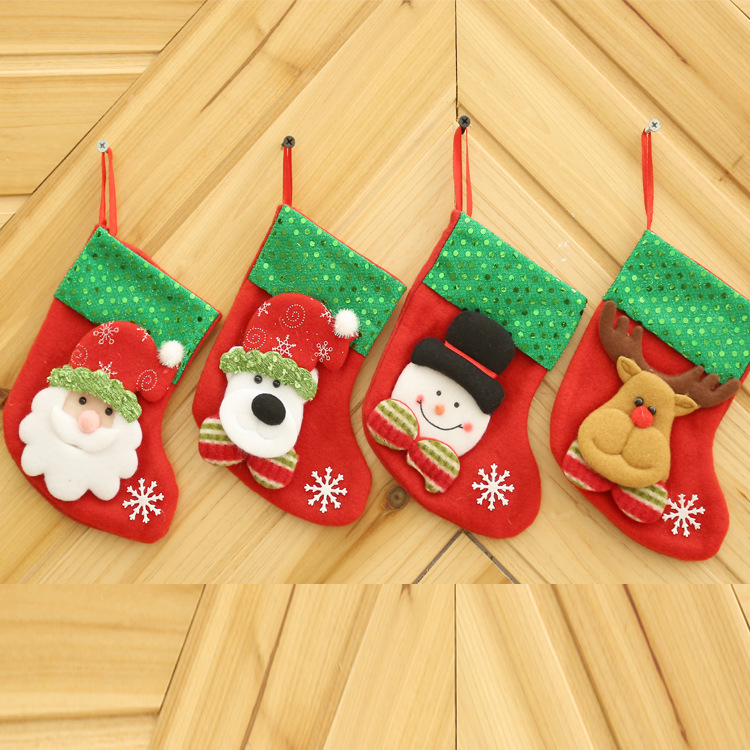 港之戀聖誕裝飾品創意卡通亮片聖誕襪子禮物袋掛件聖誕兒童糖果袋