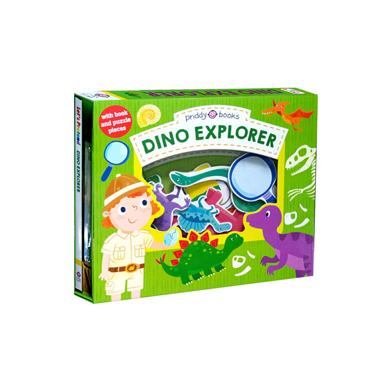 恐龍 小小角色扮演家 英文原版 Let's Pretend Dino Explorer 親子互動拼圖紙板書 邊玩邊學兒童啟繪本 禮盒裝小孩禮品
