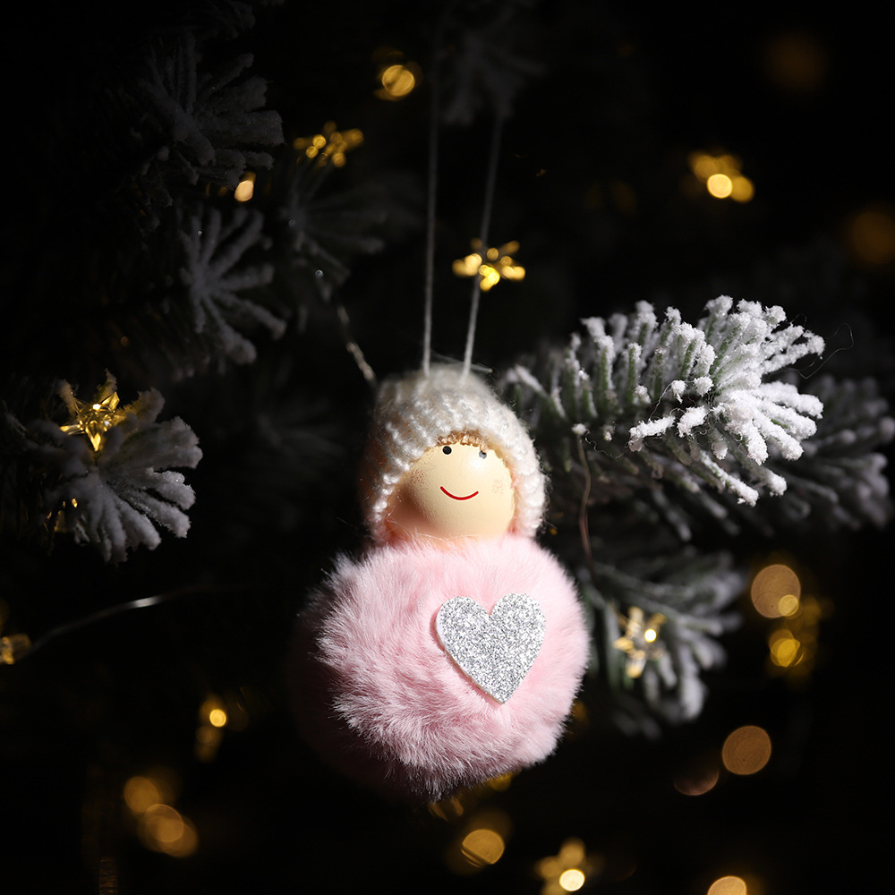 聖誕天使毛絨球掛件迷你雪人吊飾 娃娃掛飾玩偶手工配飾