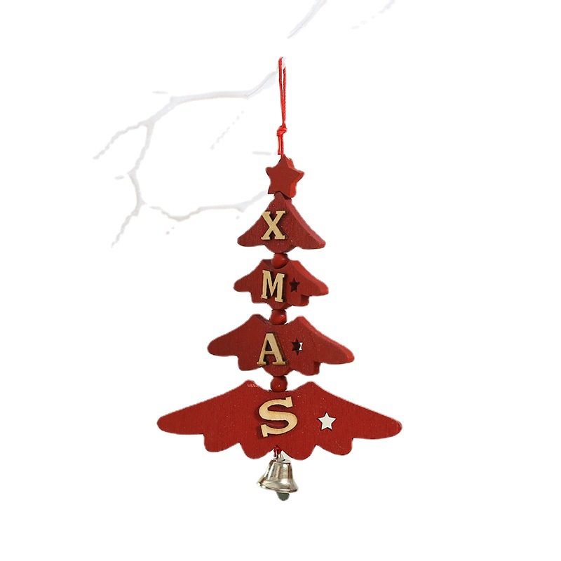 木質聖誕樹掛件 創意聖誕禮物簡約家居飾品XMAS字母鈴鐺吊飾