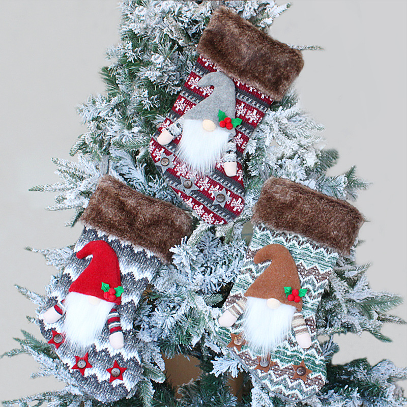 港之戀立體聖誕襪無臉娃娃禮物袋 毛絨侏儒老人糖果襪聖誕樹掛件
