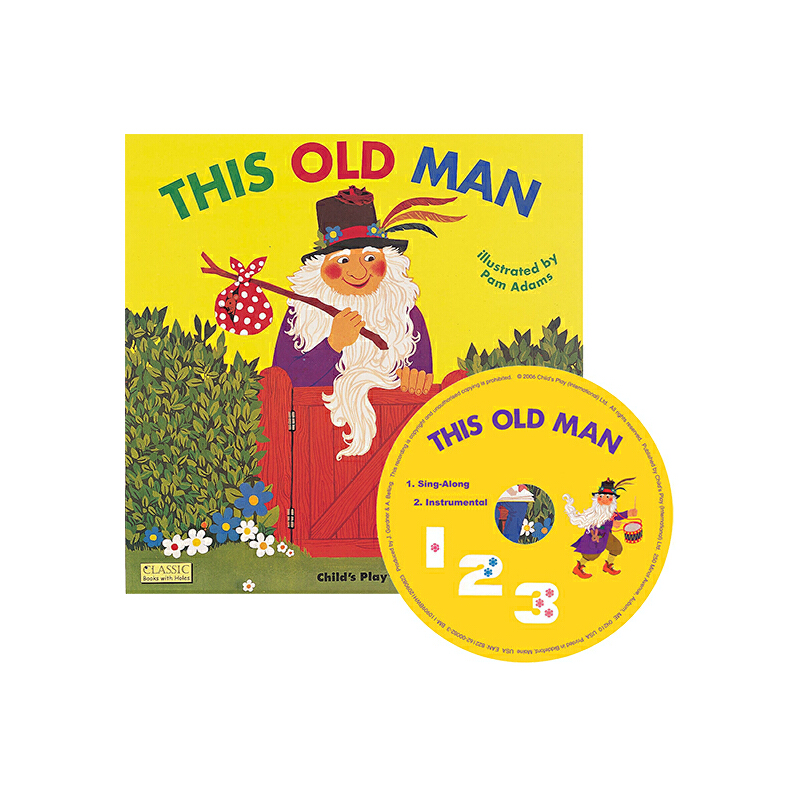 英文原版 附CD  This Old Man 這位老先生 大開本洞洞書 韻文童謠繪本 Child's Play 系列英語啟蒙認知圖畫書