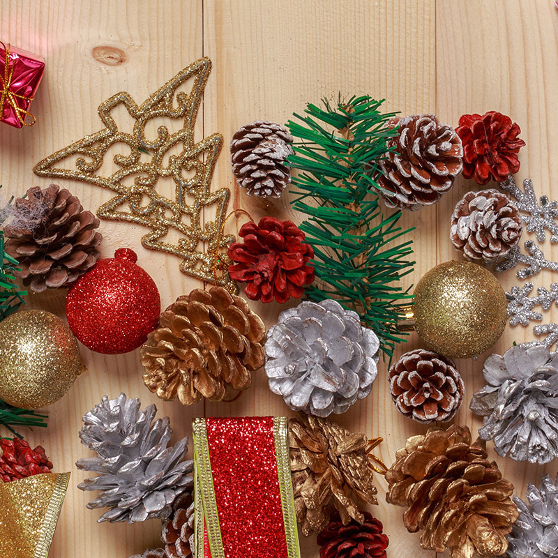 9個裝聖誕松果吊線吊飾聖誕樹掛件木質松果染白松果diy手工材料