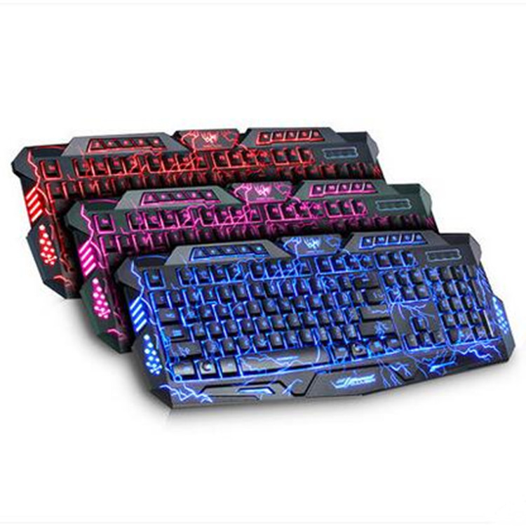 都市方圓M200爆裂紋三色背光鍵盤 lol鍵盤有線背光鍵盤發光鍵盤