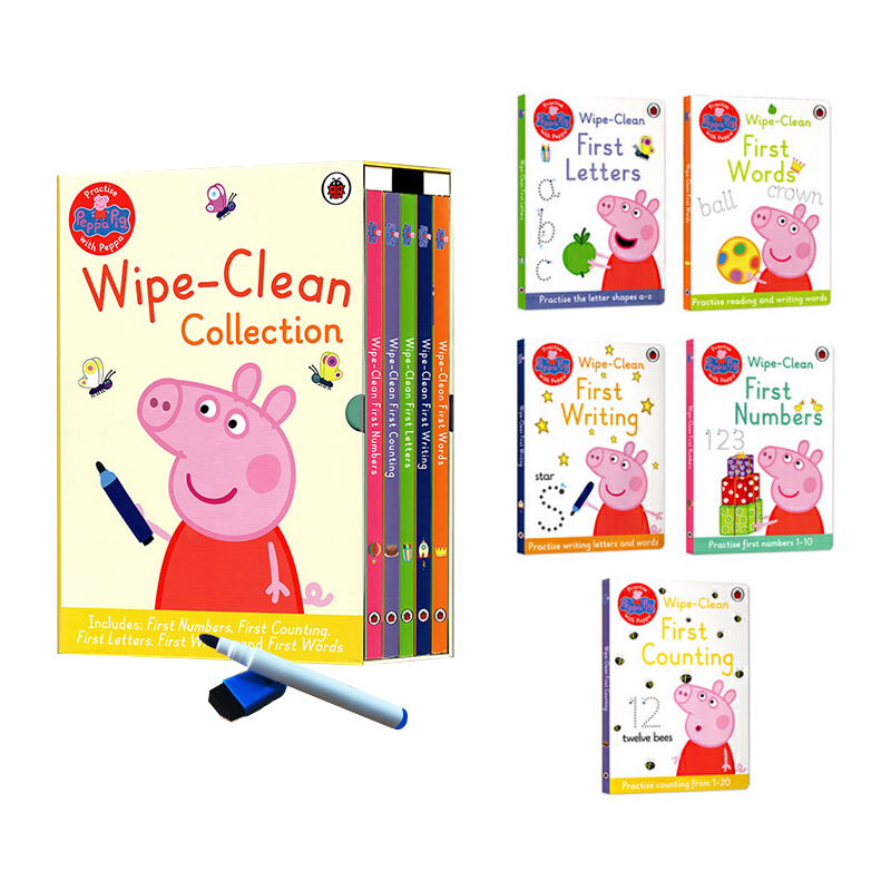 粉紅佩佩豬小妹 英文原版 Peppa's Wipe Clean Board Books 小豬佩奇 字母 數數 數字 紙板擦擦書