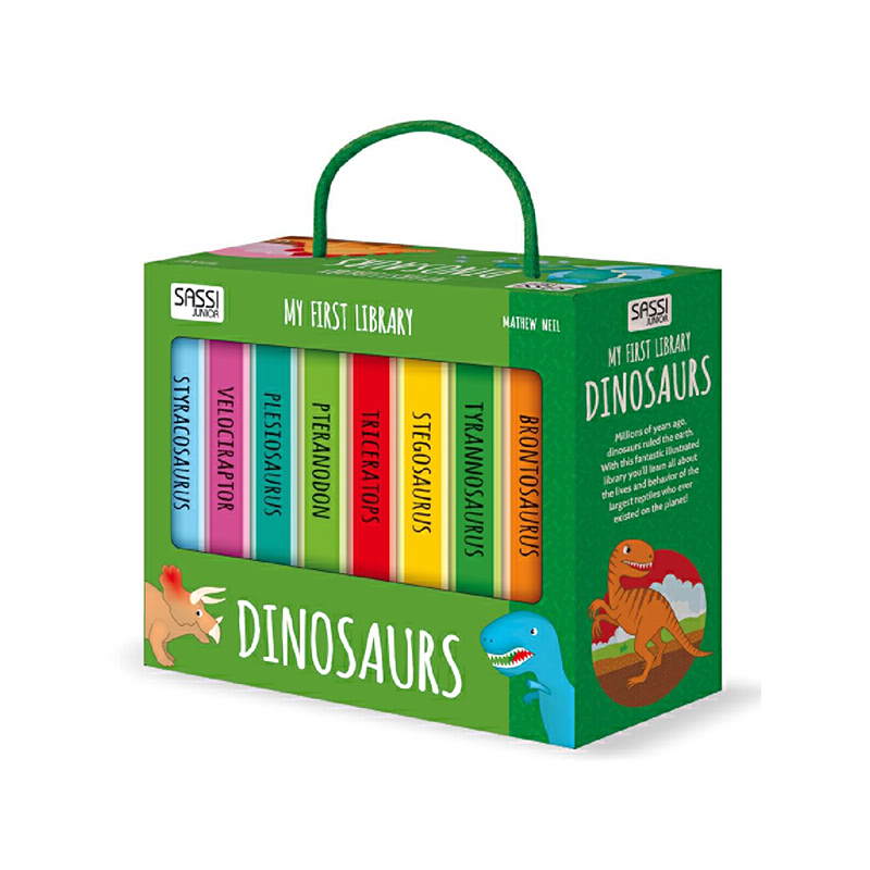 英文原版 My First Library系列 Dinosaurs 8冊紙板書 禮盒裝 各種各樣的恐龍 幼兒啟蒙認知 Sassi出品