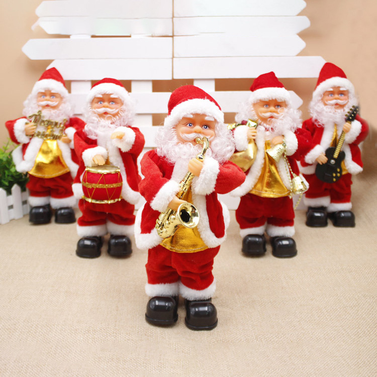 電動聖誕老人公仔娃娃帶音樂搖擺薩克斯聖誕節門廳裝飾吹喇叭