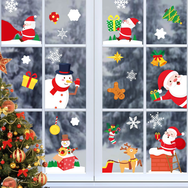 聖誕裝飾品玻璃靜電貼紙 聖誕節派對裝飾聖誕吊球鈴鐺貼畫