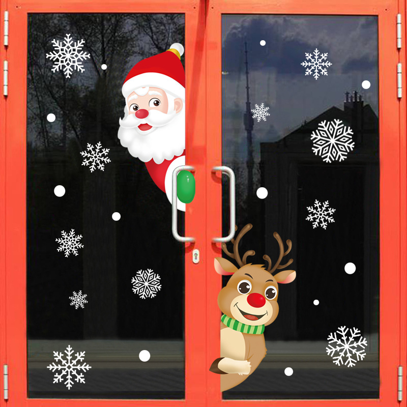 聖誕節新品爆款聖誕老人麋鹿靜電貼組合 櫥窗玻璃聖誕節裝飾品