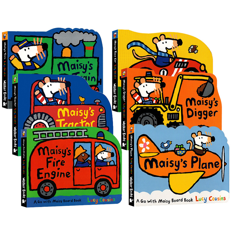 maisy小鼠波波原版英文繪本 有趣的交通工具紙板書 Maisy小鼠波波系列0 3歲 6本套裝Fire Engine/Race Car/Train/Digg 交通工具捉迷藏 異形書