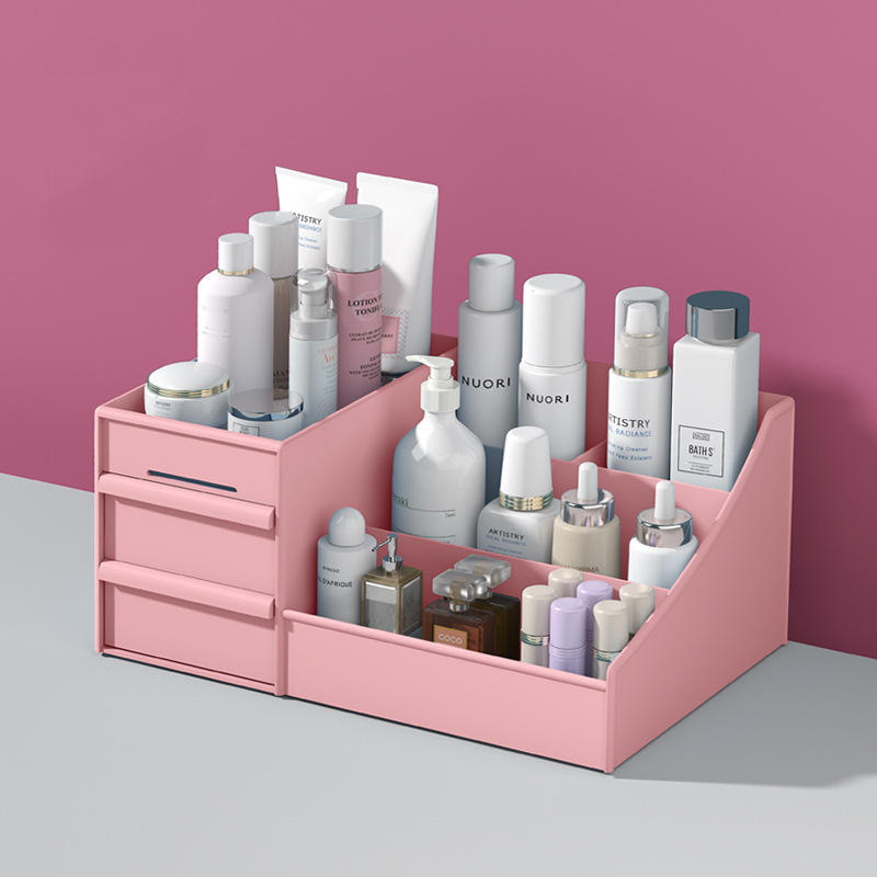 化粧品收納盒桌面家用梳粧枱整理塑料雙抽