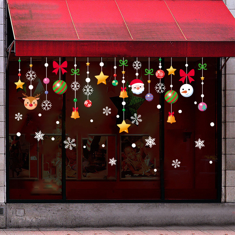 聖誕節裝飾靜電貼聖誕老人 雪人麋鹿吊墜 商場玻璃櫥窗裝飾貼畫